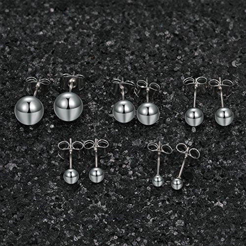 Mdfun 5 Pares De Aretes De Bola De Acero Inoxidable