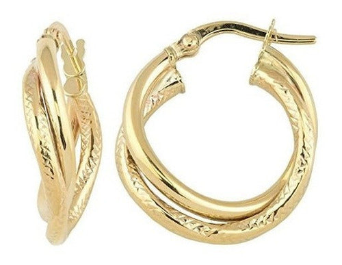 Pendientes De Aro Doble De Oro Amarillo De 14 K De