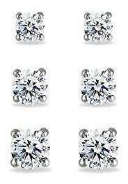 Juego de aretes redondos transparentes de plata