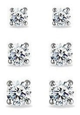 Juego de aretes redondos transparentes de plata
