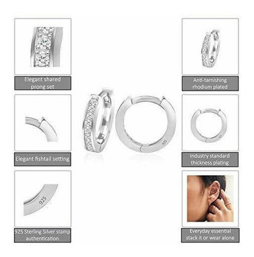 Plata De Ley 925 Cubic Zirconia Aro Pequeño Pendientes