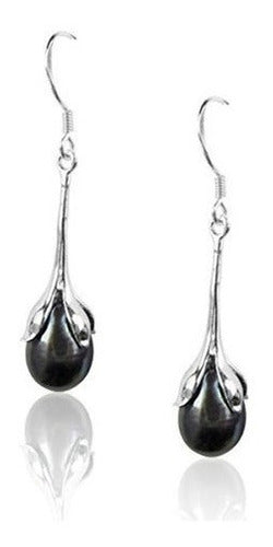 Pendientes De Perlas Negras Para Mujer Plata