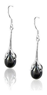 Pendientes De Perlas Negras Para Mujer Plata