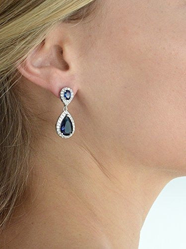 Pendientes De Lágrima de Circonita Cúbica Azul