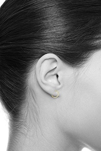 14k Oro Amarillo 3 Mm De Espesor Cz Channel Set Hoop Huggie