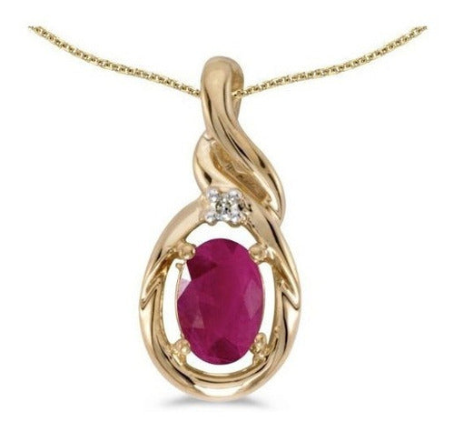 Colgante Ovalado De Oro Amarillo De 14 K Con Rubí Y