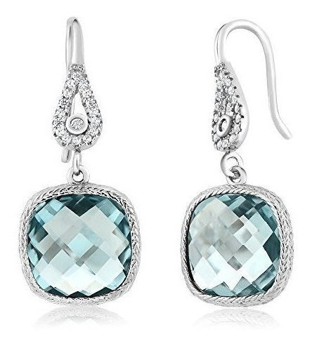 Pendientes De Plata Esterlina Con Aguamarina