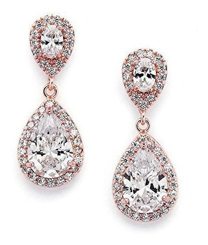 Mariell Dainty 14k Oro rosa Zirconia Cúbica Halo Lágrima