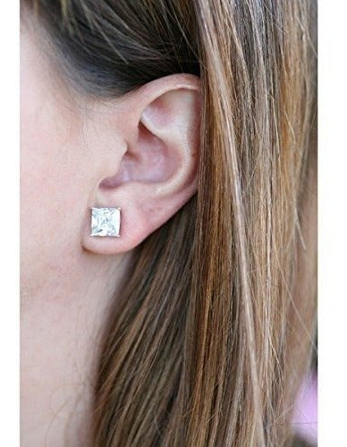 Pendientes Sólidos De Oro Blanco De 14k Princesa