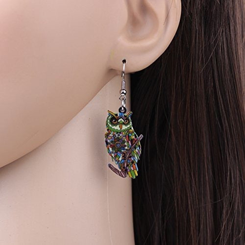 Sweet Dangle Owl Pendientes Acrílico Arte Bird Drop