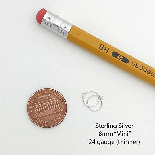 Mini Aros De Plata Esterlina De 8 Mm Calibre 24