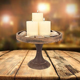 Bandeja De Pedestal De Madera Y Metal Natural Desgastado