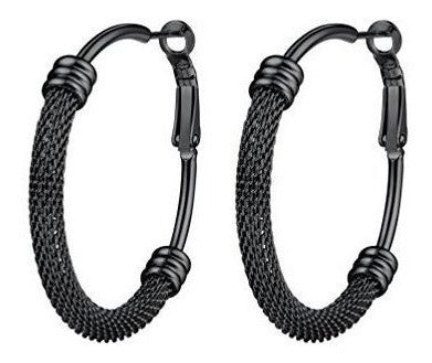 Prosteel Pendientes De Aro Negro Para Mujer Círculo