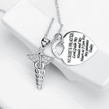 Collar de enfermería de ángel de caduceo de plata esterlina