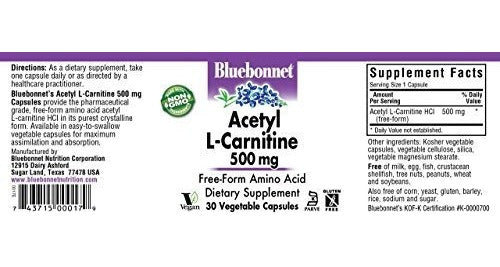 Bluebonnet Acetil L-carnitina 500 Mg Cápsulas De Vitamina