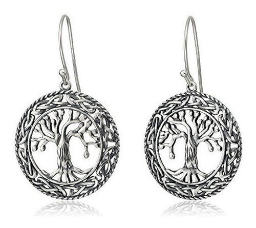 Aretes De Plata Esterlina Oxidados De Celtic Tree Of Life