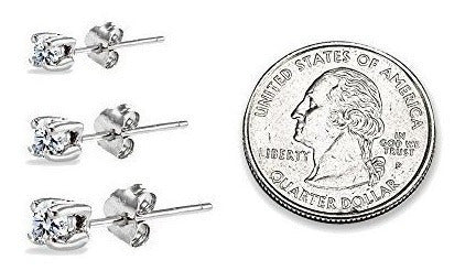 Juego de aretes redondos transparentes de plata