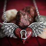 Collar De Corazón De Alas De Ángel Controse Rojo