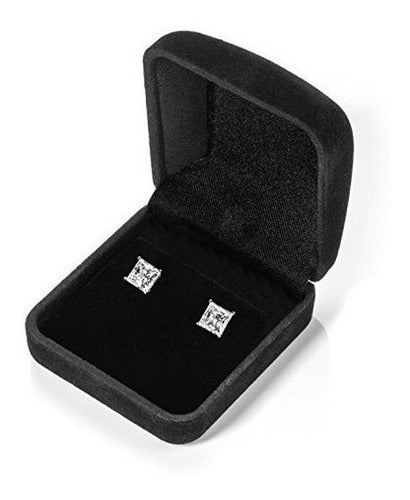 Pendientes Sólidos De Oro Blanco De 14k Princesa
