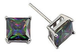 Princess Cut Rainbow Mystic Cz Stud Pendientes En Plata