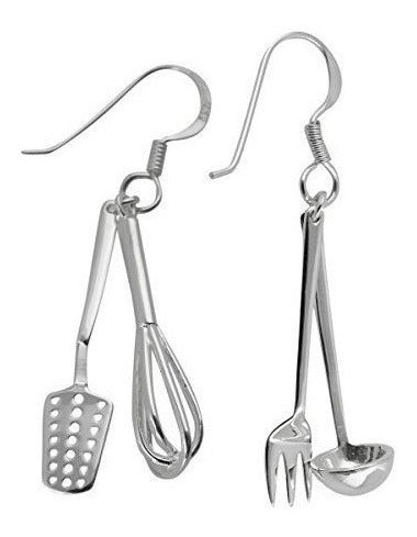 Aretes Con Utensilios De Cocina De Plata Esterlina