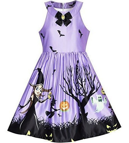 Vestido Para Niñas Fiesta De Halloween Bruja Murciélago