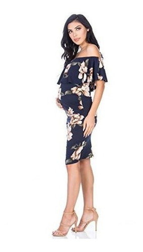 Vestido De Maternidad Con Volantes Fuera Del Hombro