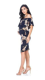Vestido De Maternidad Con Volantes Fuera Del Hombro
