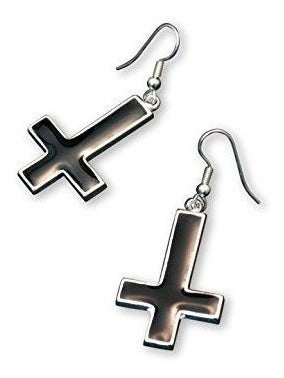 Pendientes De Peltre En Forma De Cruz Negra Pintada A Mano