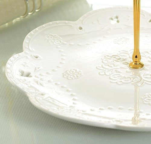 Bandeja De Pastel De Cerámica Blanca De 3 Niveles