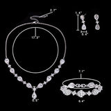 collar y aretes Flor de lágrima zirconia plateada