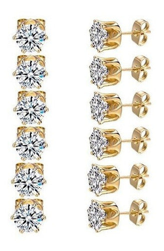 6 Pares De Aretes De 6 Mm De Oro Amarillo De 18q