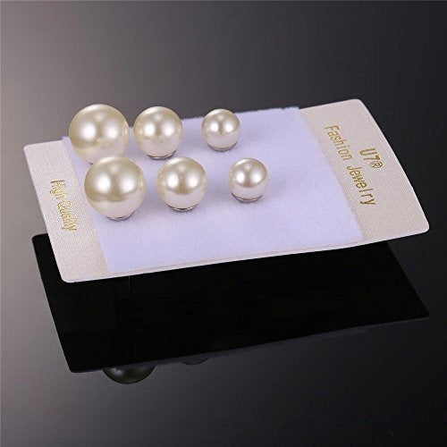 Mujeres Moda Perla Stud Pendientes Set Acero Quirúrgico