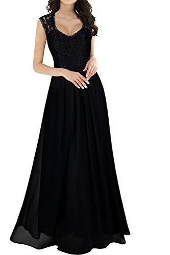 Vestido Maxi Negro Sin Mangas Con Cuello En V Profundo