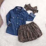 3 Piezas De Baby Girl Blue Jean Camisa Vestido De Encaje