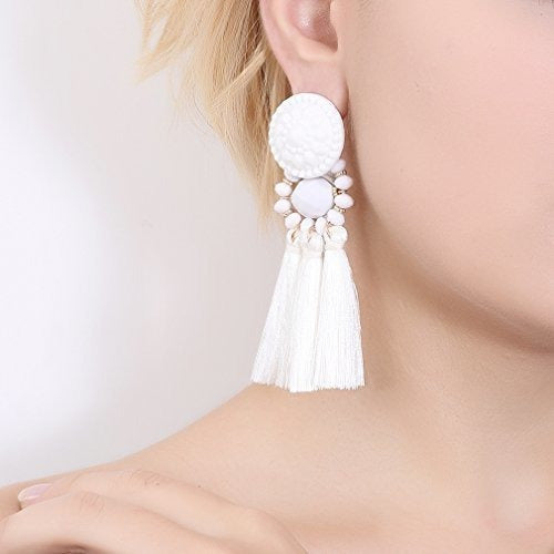 Pendiente Colgante Con Forma De Flecos Y Cuentas Bohemias De