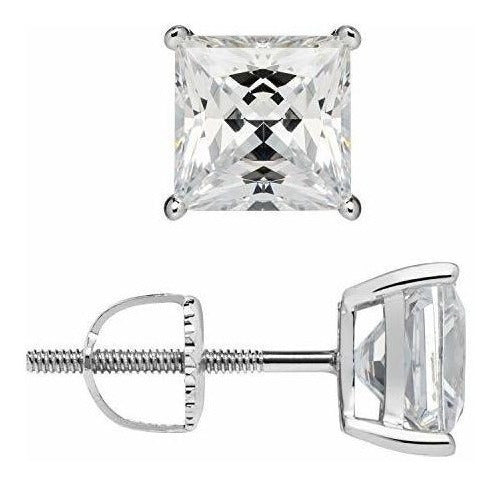 Pendientes Sólidos De Oro Blanco De 14k Princesa