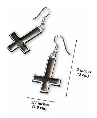 Pendientes De Peltre En Forma De Cruz Negra Pintada A Mano
