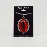 Collar Colgante Ovalado Rojo marco de peltre plateado