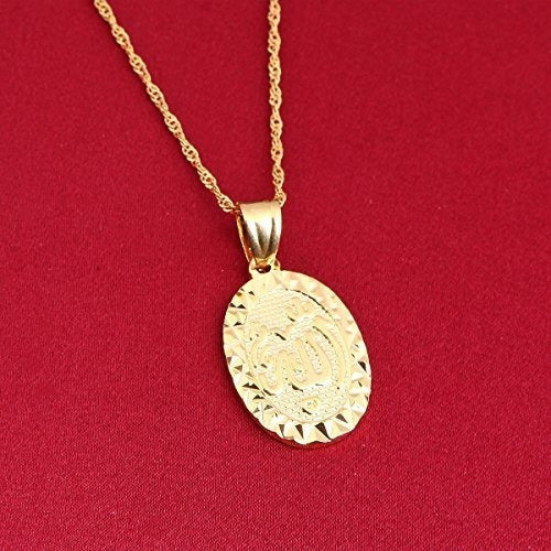 Collar Con Colgante Ovalado Islámico En Oro De 24k