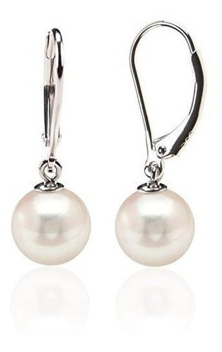 Aretes de perlas de concha simulada de plata