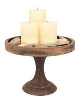 Bandeja De Pedestal De Madera Y Metal Natural Desgastado