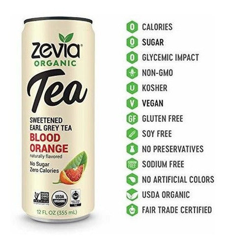 Zevia Organic Earl Grey Tea Orange Blood, 12 unidades, Bebida