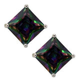 Princess Cut Rainbow Mystic Cz Stud Pendientes En Plata