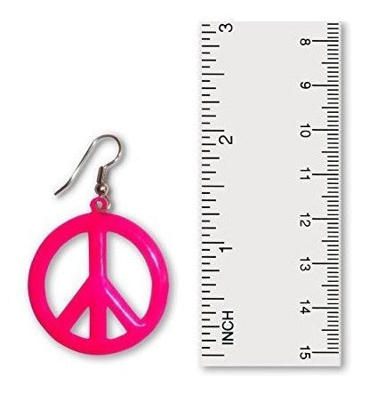 Pendientes Colgantes Grandes De Neón Rosa Fuerte Con Signo