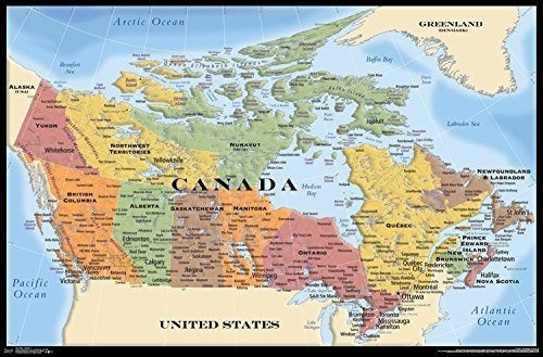 Póster De Pared De Trends Mapa Internacional de Canadá 22.375 X