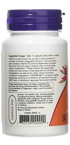 Now Foods Mk-7 Vitamina K-2100 Mcg Cápsulas Vegetales, 60
