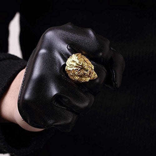 Hombres Vintage 316l De Acero Inoxidable Gold Lion Head