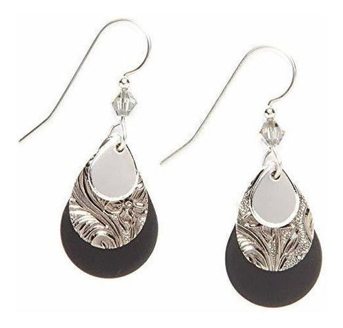 Pendientes Lágrima Negro Bosque Plateado Talla Única