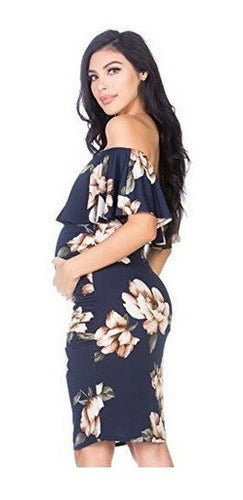 Vestido De Maternidad Con Volantes Fuera Del Hombro